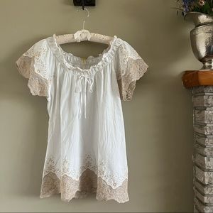 Chenault boho peasant top cotton w/ tan lace Size XL